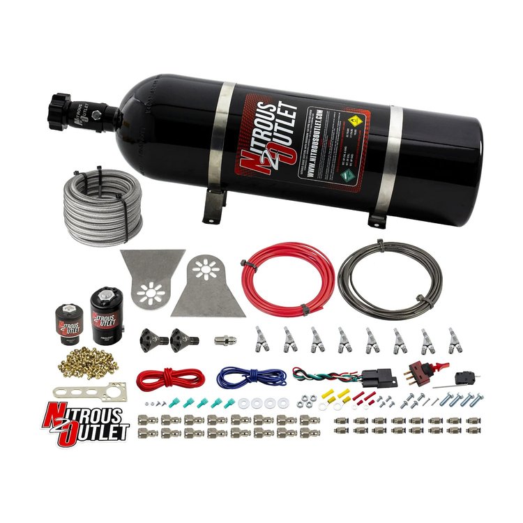 00-10481-H-SBT-15 8-Cyl Direct Port System, .122 Nitrous Solenoids/.177 Fuel Solenoids/Nylon Hose/Showerhead Distribution Blocks