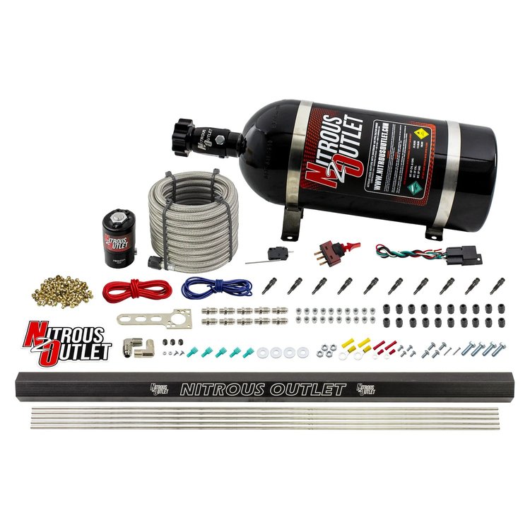 00-10493-R-SBT-10 Dry 10-Cyl Direct Port System, .122 Nitrous Solenoid/Injection Rail/SBT Discharge Nozzles, 125-375HP, 10lb