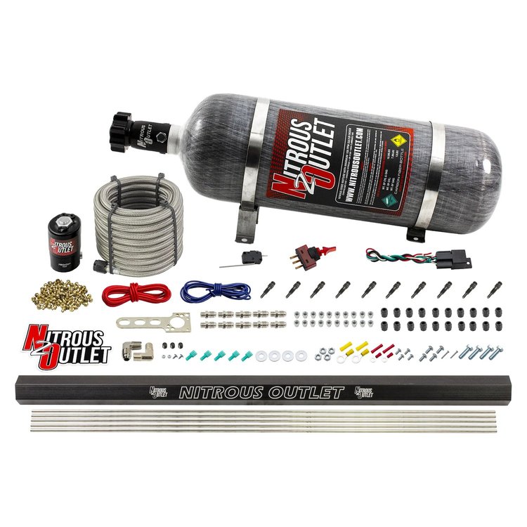 00-10493-R-SBT-12 Dry 10-Cyl Direct Port System, .122 Nitrous Solenoid/Injection Rail/SBT Discharge Nozzles, 125-375HP, 12lb