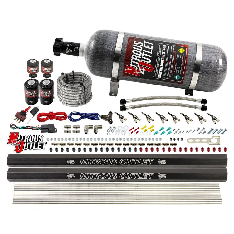 00-10474-E85-H-R-12 8-Cyl Direct Port System, Two .122 Nitrous Solenoids/Two .177 Fuel Solenoids/Two Dual Passage Injection Rail