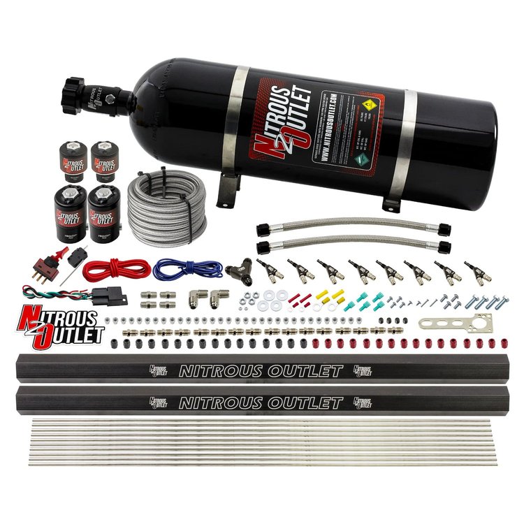 00-10474-E85-H-R-15 8-Cyl Direct Port System, Two .122 Nitrous Solenoids/Two .177 Fuel Solenoids/Two Dual Passage Injection Rail