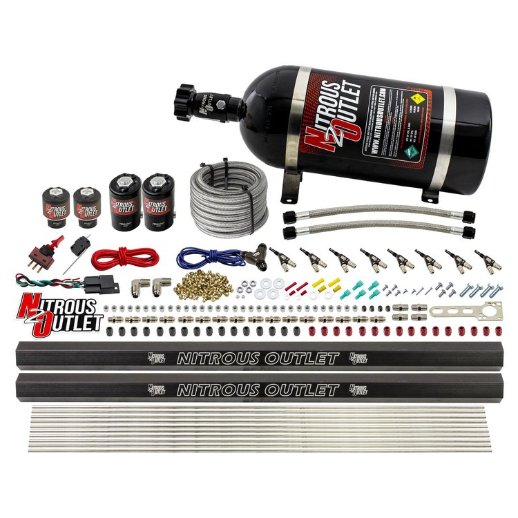 00-10474-E85-L-R-10 8-Cyl Direct Port System, Two .112 Nitrous Solenoids/Two .177 Fuel Solenoids/Two Dual Passage Injection Rail