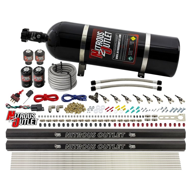 00-10474-E85-L-R-15 8-Cyl Direct Port System, Two .112 Nitrous Solenoids/Two .177 Fuel Solenoids/Two Dual Passage Injection Rail