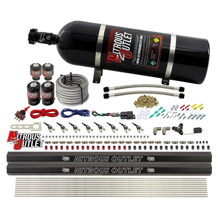 00-10475-E85-H-R-15 8-Cyl Direct Port System, Two .122 Nitrous Solenoids/Two .177 Fuel Solenoids/Two Dual Passage Injection Rail