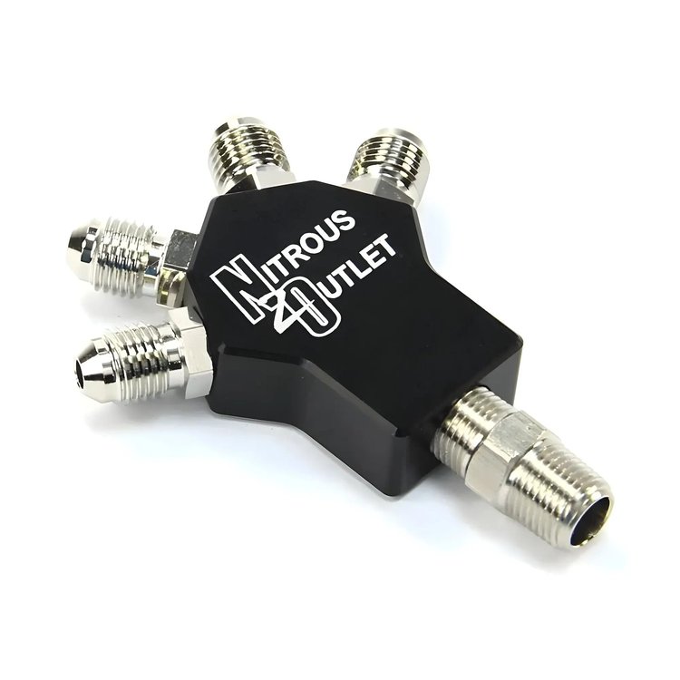 50-01725 Powersports 1 In 4 Out Distribution Block w/Fittings, 1/8 in. NPT Male Inlet, 3AN Male Outlets