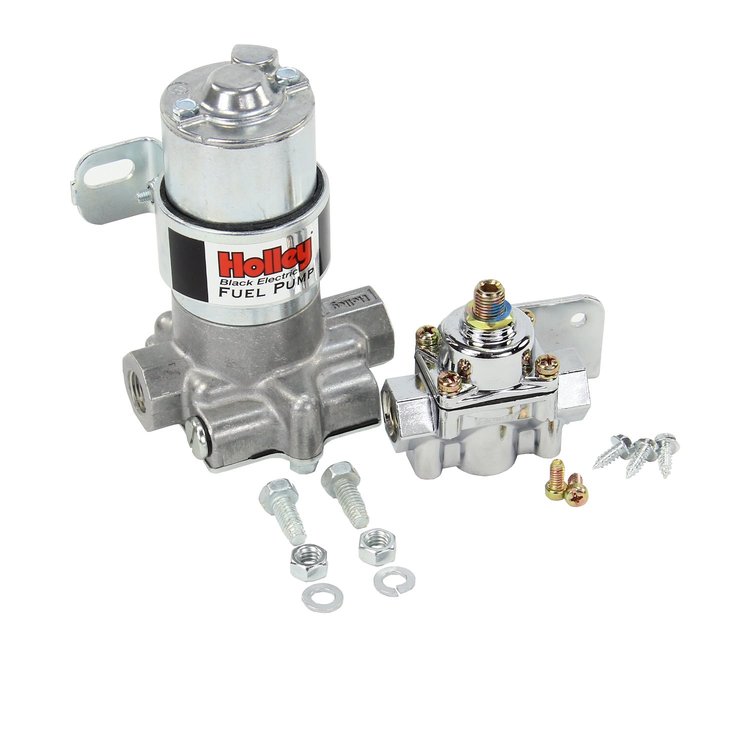 50-12003 Holley Black Electric Fuel Pump w/Chrome Carbureted Fuel Pressure Regulator