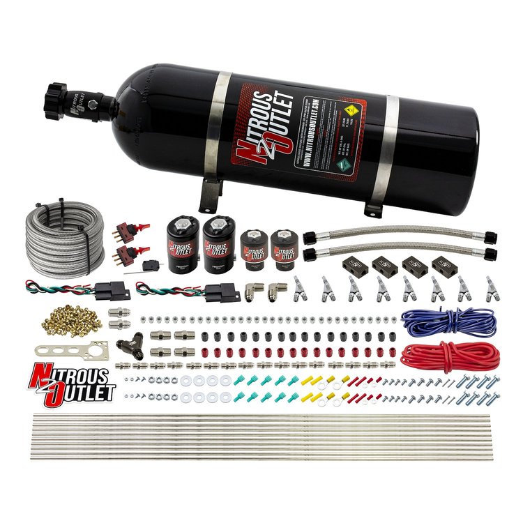 00-10362-E85-SBT-DS-15 4-Cyl Dual-Stage Direct Port System, Two .122 Nitrous Solenoids