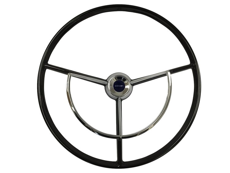 OE-Series Steering Wheel Kit 1960-71 Classic Ford, 17 in. Diameter, Gloss Black Finish, w/ Horn Spring, Contact Kit & Emblem