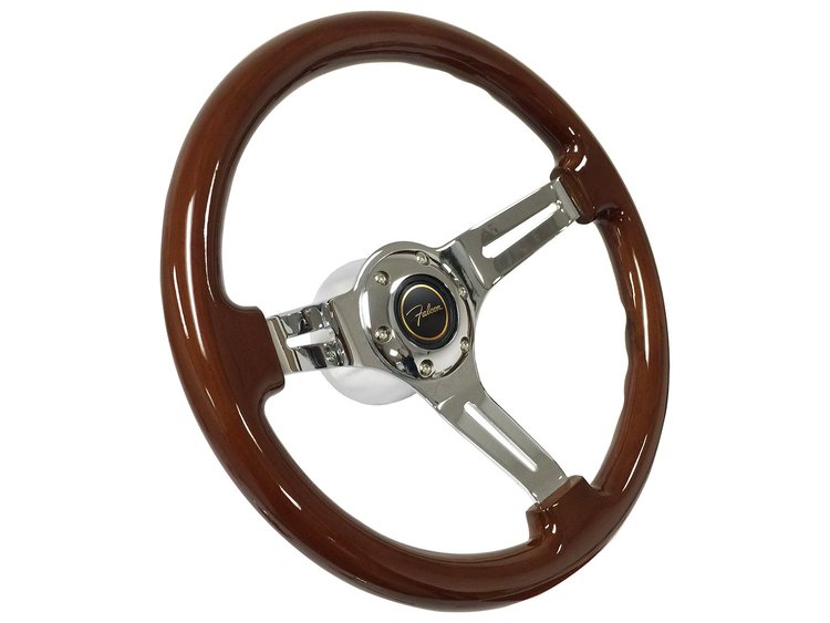 S6 Sport Steering Wheel Kit for 1964-1972 Ford/Mercury, 14 in. Diameter, Mahogany Wood Grip, with 6-Bolt Adapter and Horn Button