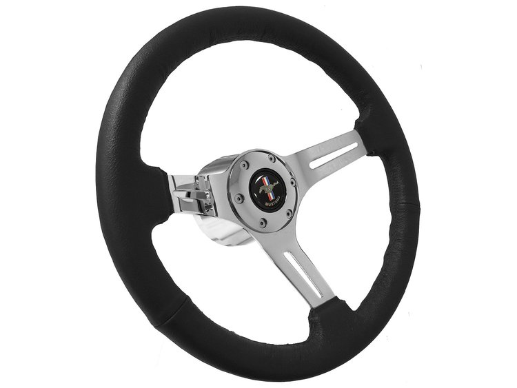 S6 Sport Steering Wheel Kit for 1968-1973 Ford/Mercury, 14 in. Diameter, Black Leather Grip, with 6-Bolt Adapter and Horn Button