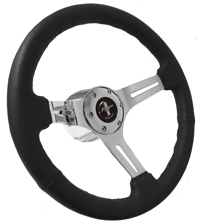 S6 Sport Steering Wheel Kit for 1964-1972 Ford/Mercury, 14 in. Diameter, Black Leather Grip, with 6-Bolt Adapter and Horn Button