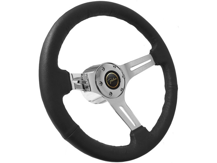 S6 Sport Steering Wheel Kit for 1964-1972 Ford/Mercury, 14 in. Diameter, Black Leather Grip, with 6-Bolt Adapter and Horn Button
