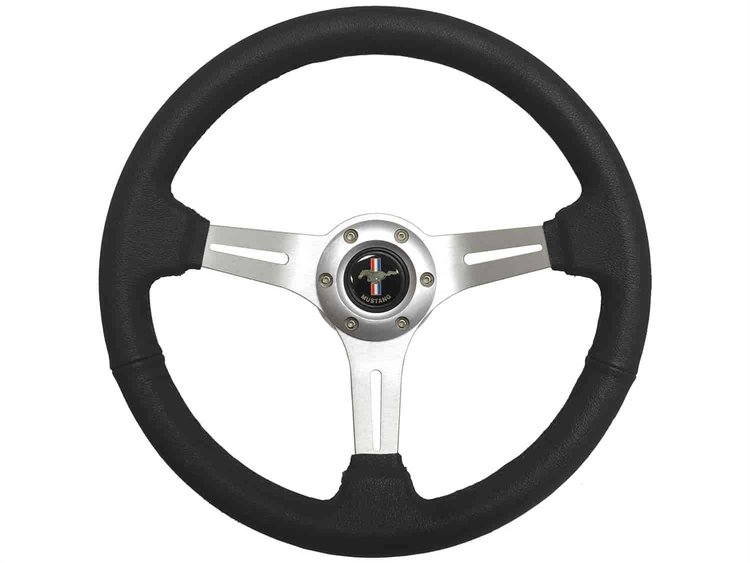 S6 Sport Steering Wheel Kit for 1968-1973 Ford/Mercury, 14 in. Diameter, Black Leather Grip, with 6-Bolt Adapter and Horn Button