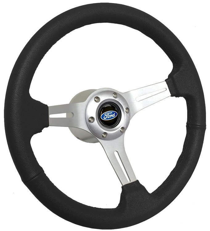 S6 Sport Steering Wheel Kit for 1964-1972 Ford/Mercury, 14 in. Diameter, Black Leather Grip, with 6-Bolt Adapter and Horn Button