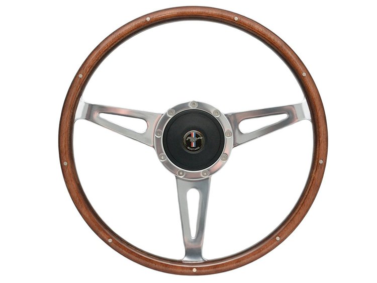 S9 Classic Steering Wheel Kit for 1964-1972 Ford/Mercury, 15 in. Diameter, Walnut Wood Grip, with 9-Bolt Adapter & Horn Button