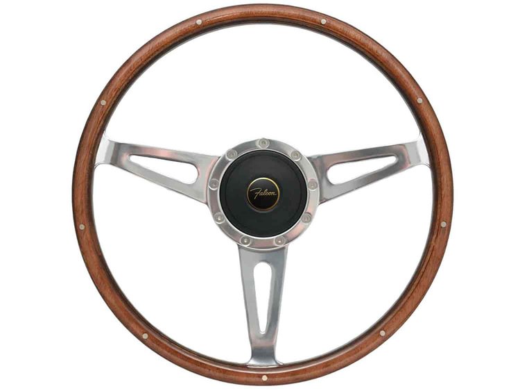S9 Classic Steering Wheel Kit for 1964-1972 Ford/Mercury, 15 in. Diameter, Walnut Wood Grip, with 9-Bolt Adapter & Horn Button