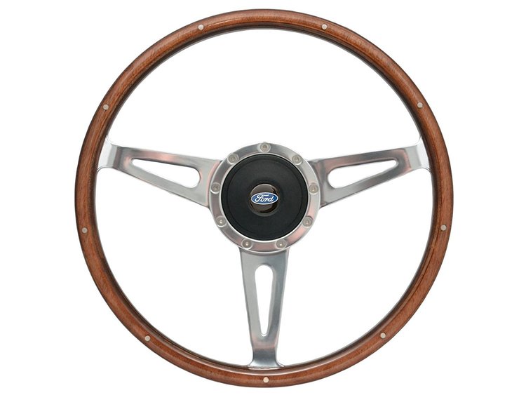 S9 Classic Steering Wheel Kit for 1968-1991 Ford/Mercury, 15 in. Diameter, Walnut Wood Grip, with 9-Bolt Adapter & Horn Button