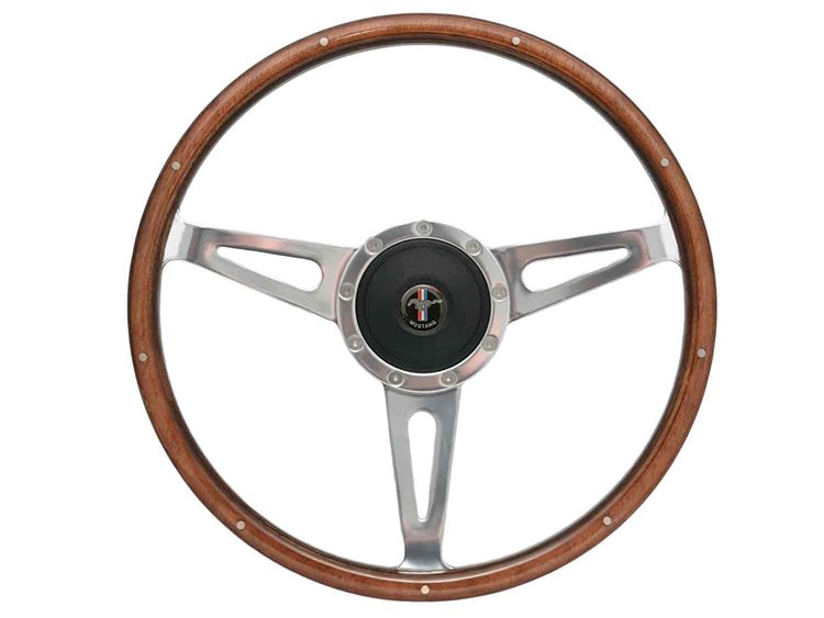 S9 Classic Steering Wheel Kit for 1968-1991 Ford/Mercury, 15 in. Diameter, Walnut Wood Grip, with 9-Bolt Adapter & Horn Button
