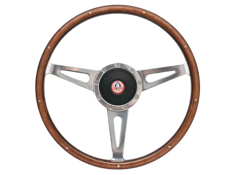 S9 Classic Steering Wheel Kit for 1968-1991 Ford/Mercury, 15 in. Diameter, Walnut Wood Grip, with 9-Bolt Adapter & Horn Button