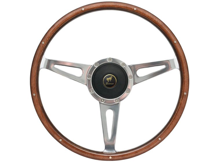 S9 Classic Steering Wheel Kit for 1968-1991 Ford/Mercury, 15 in. Diameter, Walnut Wood Grip, with 9-Bolt Adapter & Horn Button