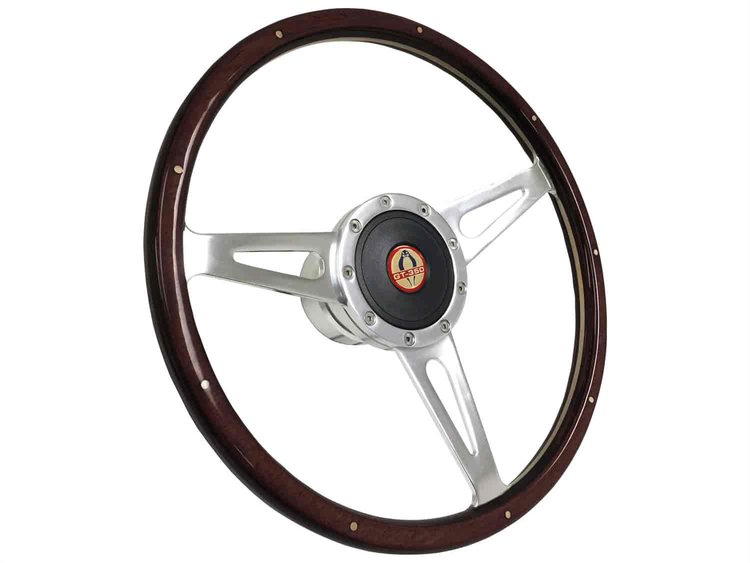 S9 Classic Steering Wheel Kit 1964-72 Ford/Mercury, 15 in. Diameter, Espresso Stained Wood Grip, w/ 9-Bolt Adapter & Horn Button
