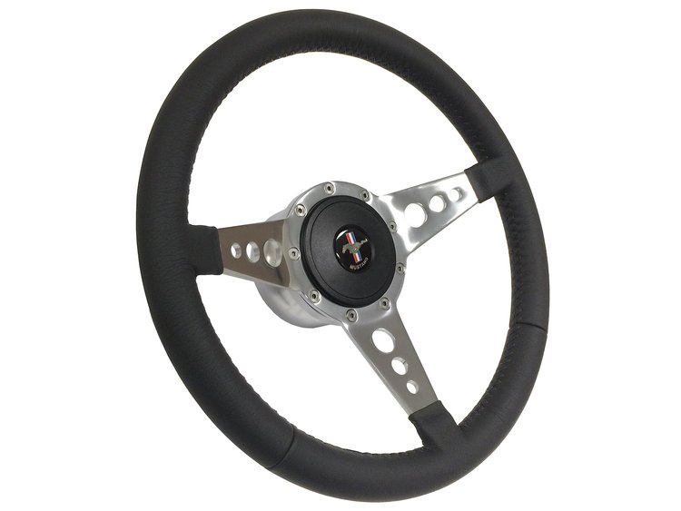S9 Sport Steering Wheel Kit 1964-1972 Ford/Mercury, 14 in. Diameter, Premium Black Leather Grip, w/ 9-Bolt Adapter & Horn Button