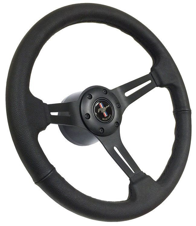 S6 Sport Steering Wheel Kit for 1968-1973 Ford/Mercury, 14 in. Diameter, Black Leather Grip, with 6-Bolt Adapter and Horn Button