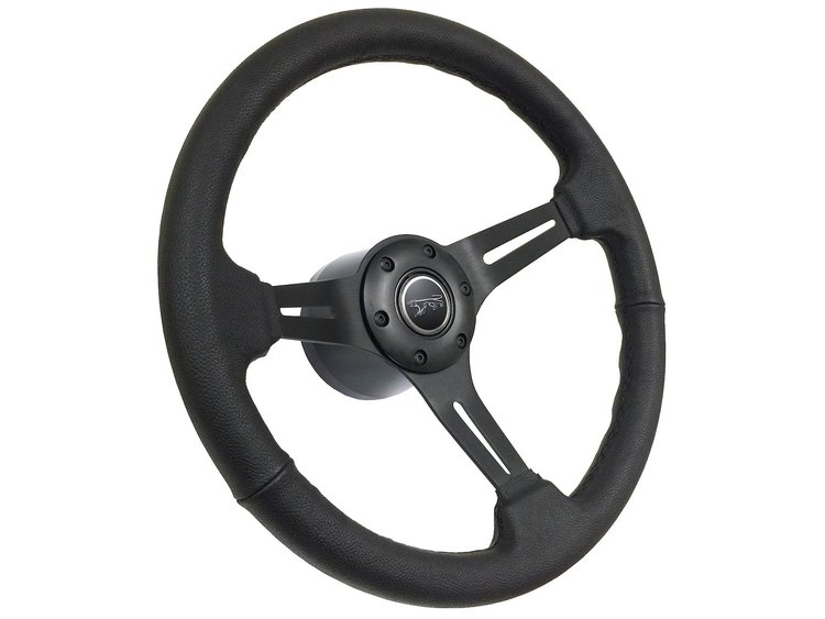 S6 Sport Steering Wheel Kit for 1968-1991 Ford/Mercury, 14 in. Diameter, Black Leather Grip, with 6-Bolt Adapter and Horn Button