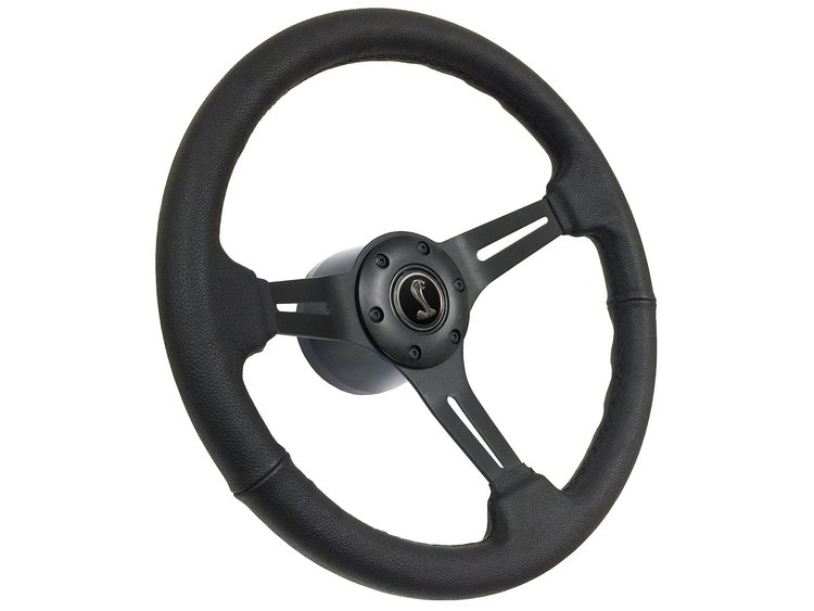 S6 Sport Steering Wheel Kit for 1984-2004 Ford Mustang, 14 in. Diameter, Black Leather Grip, with 6-Bolt Adapter and Horn Button