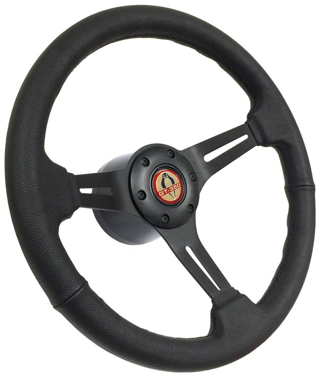S6 Sport Steering Wheel Kit for 1964-1972 Ford/Mercury, 14 in. Diameter, Black Leather Grip, with 6-Bolt Adapter and Horn Button