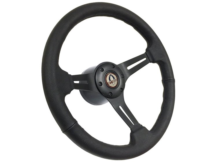 S6 Sport Steering Wheel Kit for 1964-1972 Ford/Mercury, 14 in. Diameter, Black Leather Grip, with 6-Bolt Adapter and Horn Button