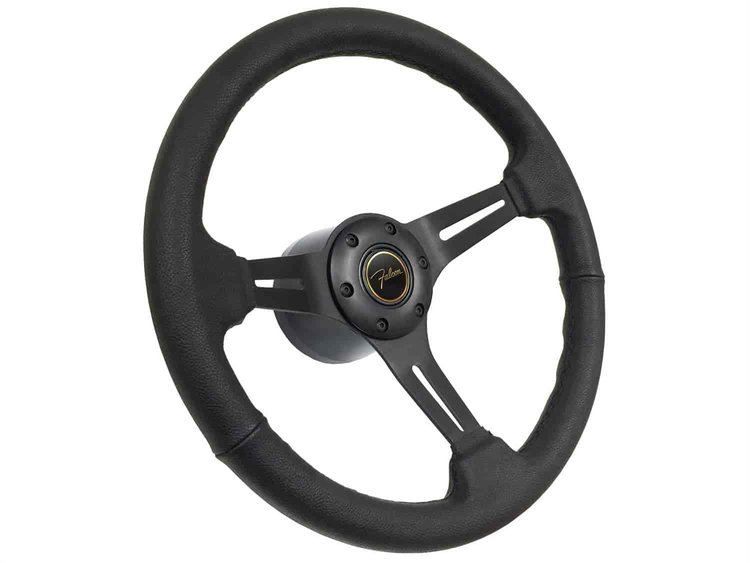 S6 Sport Steering Wheel Kit for 1964-1972 Ford/Mercury, 14 in. Diameter, Black Leather Grip, with 6-Bolt Adapter and Horn Button