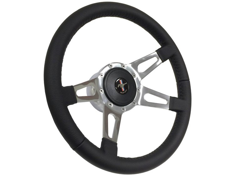 S9 Sport Steering Wheel Kit 1964-1972 Ford/Mercury, 14 in. Diameter, Premium Black Leather Grip, w/ 9-Bolt Adapter & Horn Button