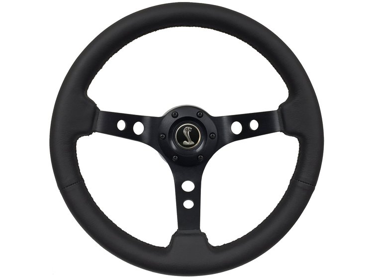 S6 Sport Steering Wheel Kit for 1979-1982 Ford Mustang, 14 in. Diameter, Black Leather Grip, with 6-Bolt Adapter and Horn Button