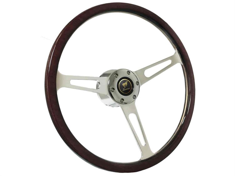 S6 Classic Steering Wheel Kit 1964-72 Ford/Mercury, 15 in. Diameter, Deluxe Espresso Wood Grip, w/ 6-Bolt Adapter & Horn Button