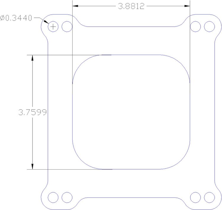 FOG-1001 Carb Base Gasket, Universal 4 Barrel Open Plenum, Paper w/Silicone Coating, 3.75 in. x 3.88 in., .060 in.