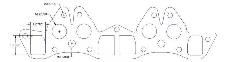 FOG-7195S Intake/Exhaust Combo Gaskets, Datsun 510 L16, Int Port: 1.27 in. x 1.63 in., Exh Port: 1.25 in., Thickness: .068 in.