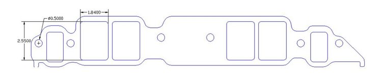 FOG-8015-4 Intake Gaskets Chevy BB 396-454, w/o Upper Bolt Hole, Thickness: .100 in., Port: 1.85 in. x 2.55 in.