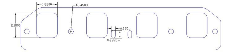 FOG-8086-2 Intake Gaskets, Ford SB SVO/Yates "Nascar C3", Port: 1.60 in. x 2.30 in., Thickness: .120 in., Paper, w/End Seals