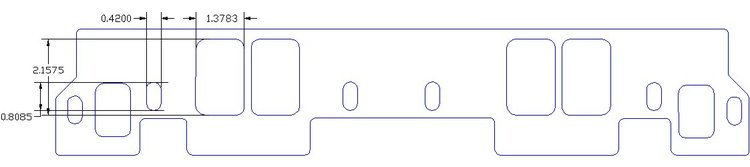 FOG-8327-2 Intake Gaskets Chevy SB-Dart/CFE/Brodix 10-Deg-18-Deg, Port: 1.38 in. x 2.16 in., Thickness: .120 in., w/End Seals