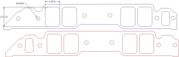 FOG-8449-4 Intake Gaskets Chevy BB Brodix, w/o Upper Bolt Hole, Thickness: .100 in., Port: 1.85 in. x 2.55 in.