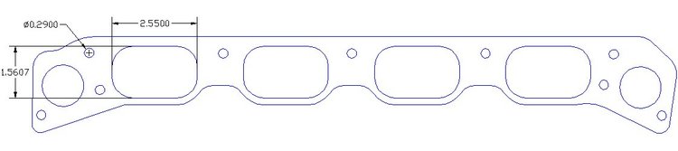 FOG-8500-3 Intake Gaskets, Ford Modular 5.4L DOHC 4V, Port: 1.56 in. x 2.55 in., Thickness: .050 in., Steelcore Laminate