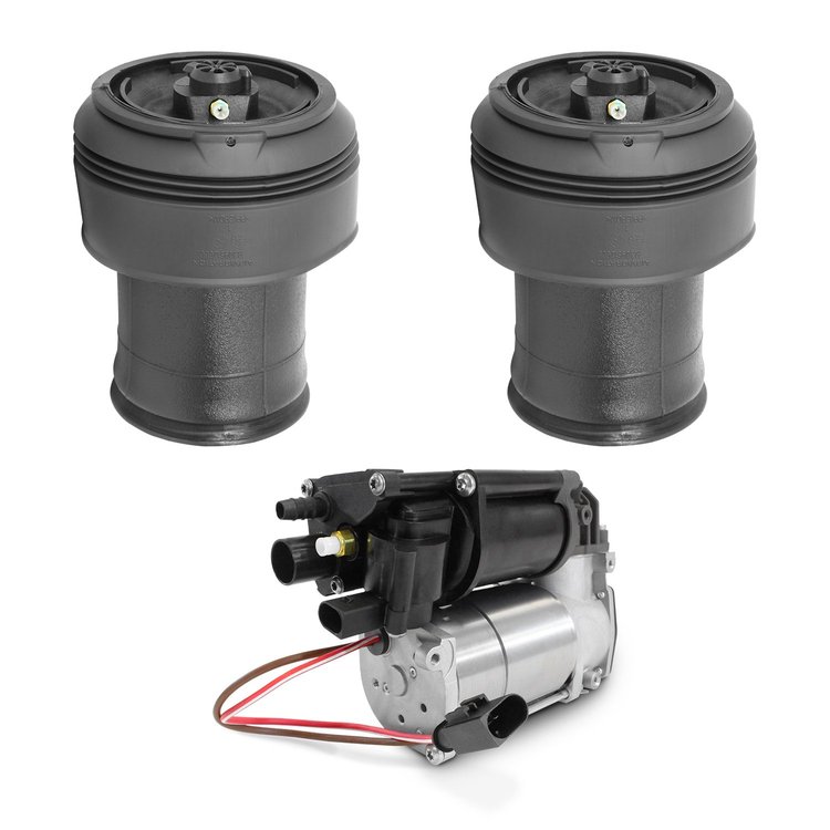 2-15-525200-C Rear Suspension Air Spring Set with Air Suspension Compressor Fits Select BMW X5, BMW X6 [Rear]
