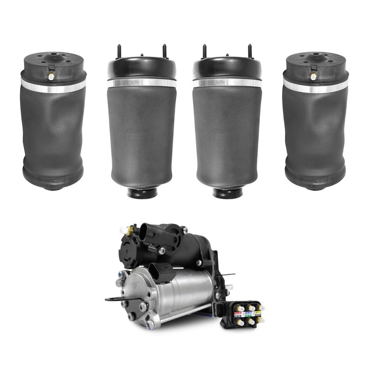 4-15-112900-4 Front & Rear Suspension Air Spring Kit with Air Suspension Compressor & Valve Block Fits Select Mercedes-Benz [Fro