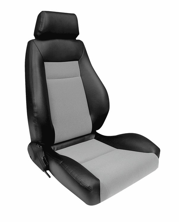 80-1100-73R Elite Recliner Seat, Right/Passenger Side, Black Vinyl Sides, Grey Velour Insert