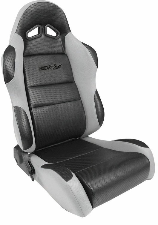 80-1605-62L Sportsman Recliner Seat, Left/Driver Side, Black Vinyl Inside, Grey Velour Wings & Side Bolsters