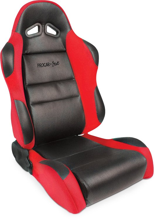 80-1605-64R Sportsman Recliner Seat, Right/Passenger Side, Black Vinyl Inside, Red Velour Wings & Side Bolsters