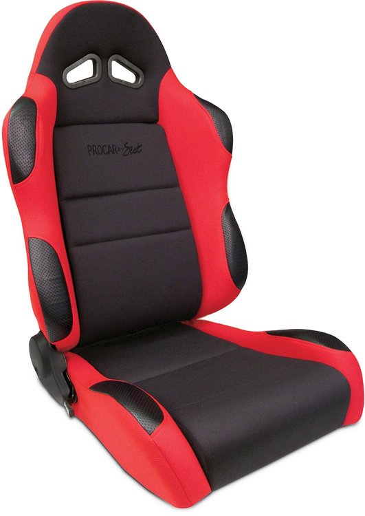 80-1606-64R Sportsman Recliner Seat, Right/Passenger Side, Black Velour Inside, Red Velour Wings & Side Bolsters