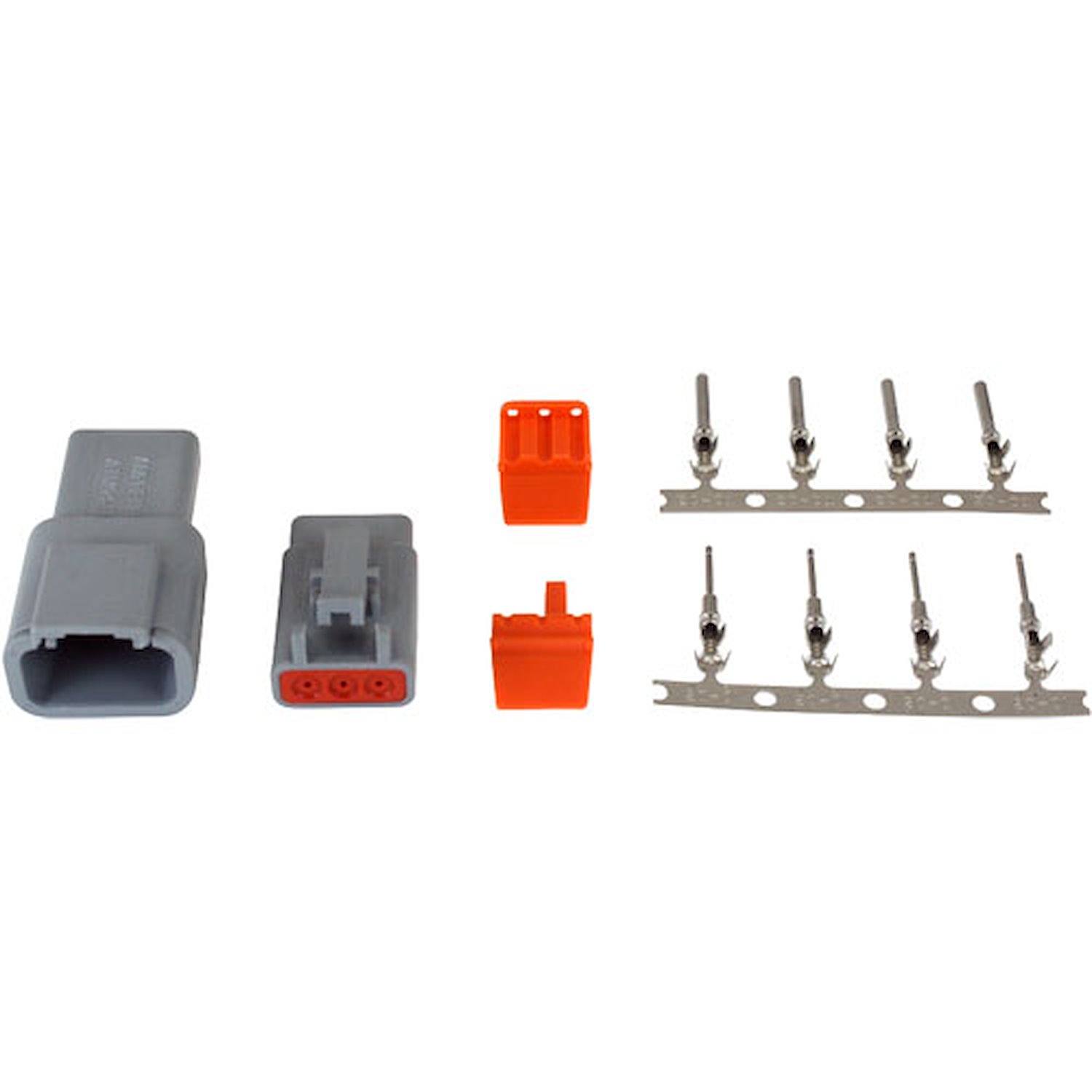 DTM-Style 3-Way Connector Kit Includes Plug, Receptacle, Plug Wedge Lock, Receptacle Wedge Lock, 4 Female Pins And 4 Male Pins