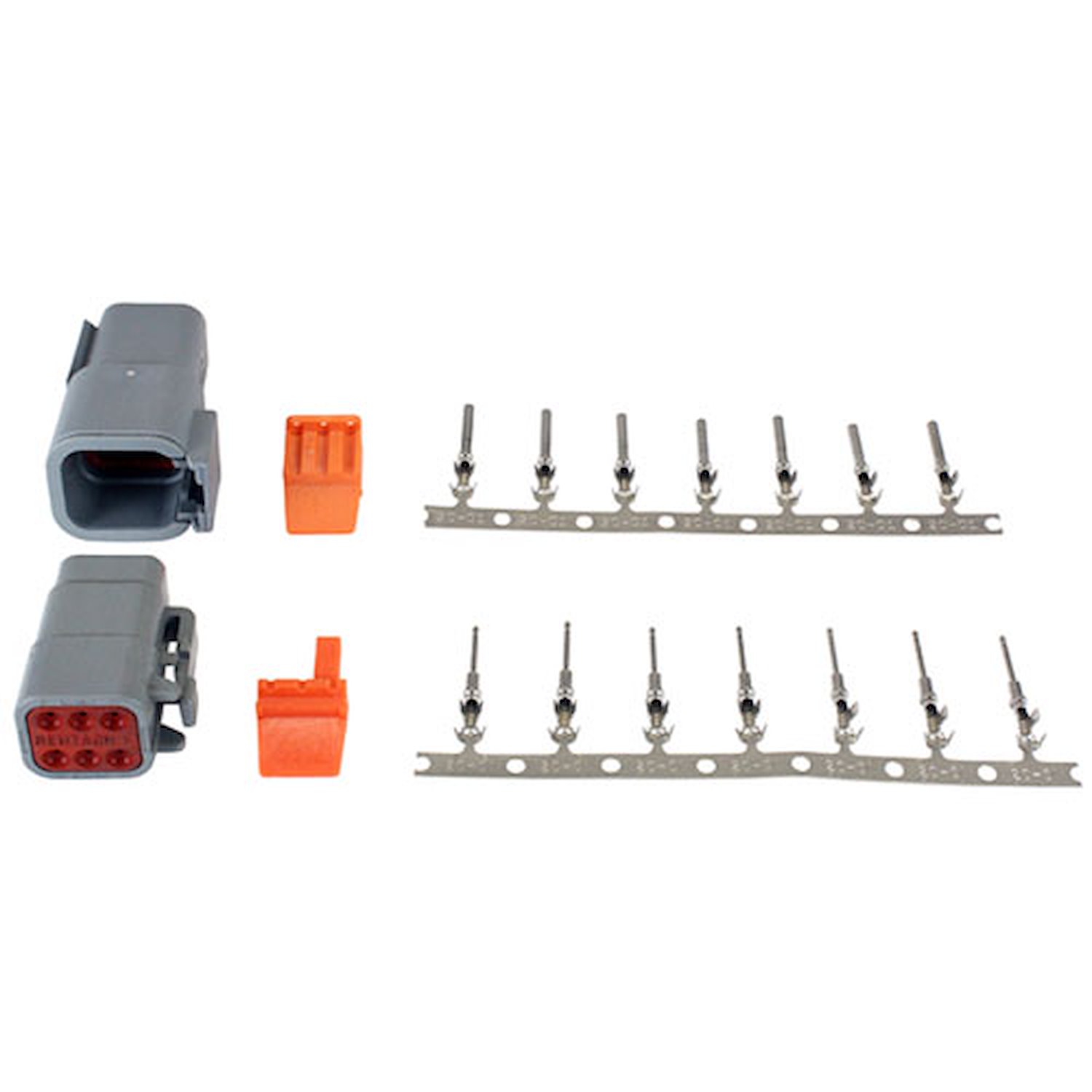 DTM-Style 6-Way Connector Kit Includes Plug, Receptacle, Plug Wedge Lock, Receptacle Wedge Lock, 7 Female Pins And 7 Male Pins